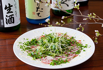 群馬の地酒とマグロのカルパッチョ（赤城山、谷川岳、群馬泉などの地酒）