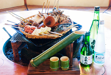 炭火焼コース 5種：¥3,000コースから（きのこ類・野菜・こんにゃく）